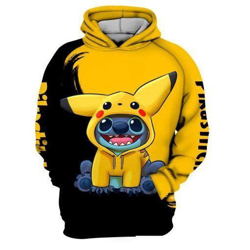 Stitch Cosplay Pikachu Pikastitch Yellow Black 3d Hoodie Zip Hoodie