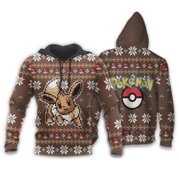 Eevee Anime Pokemon Ugly Christmas Sweater 1k861 Cartoon Graphic Outfits Aop 3d Hoodie Zip Hoodie 156
