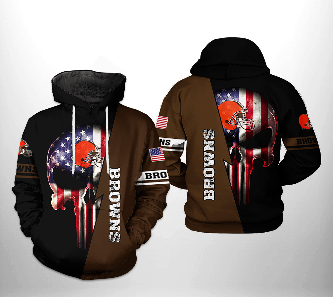 Cleveland Browns US Flag Skull Team 3D All Over Print Hoodie & Zip Hoodie