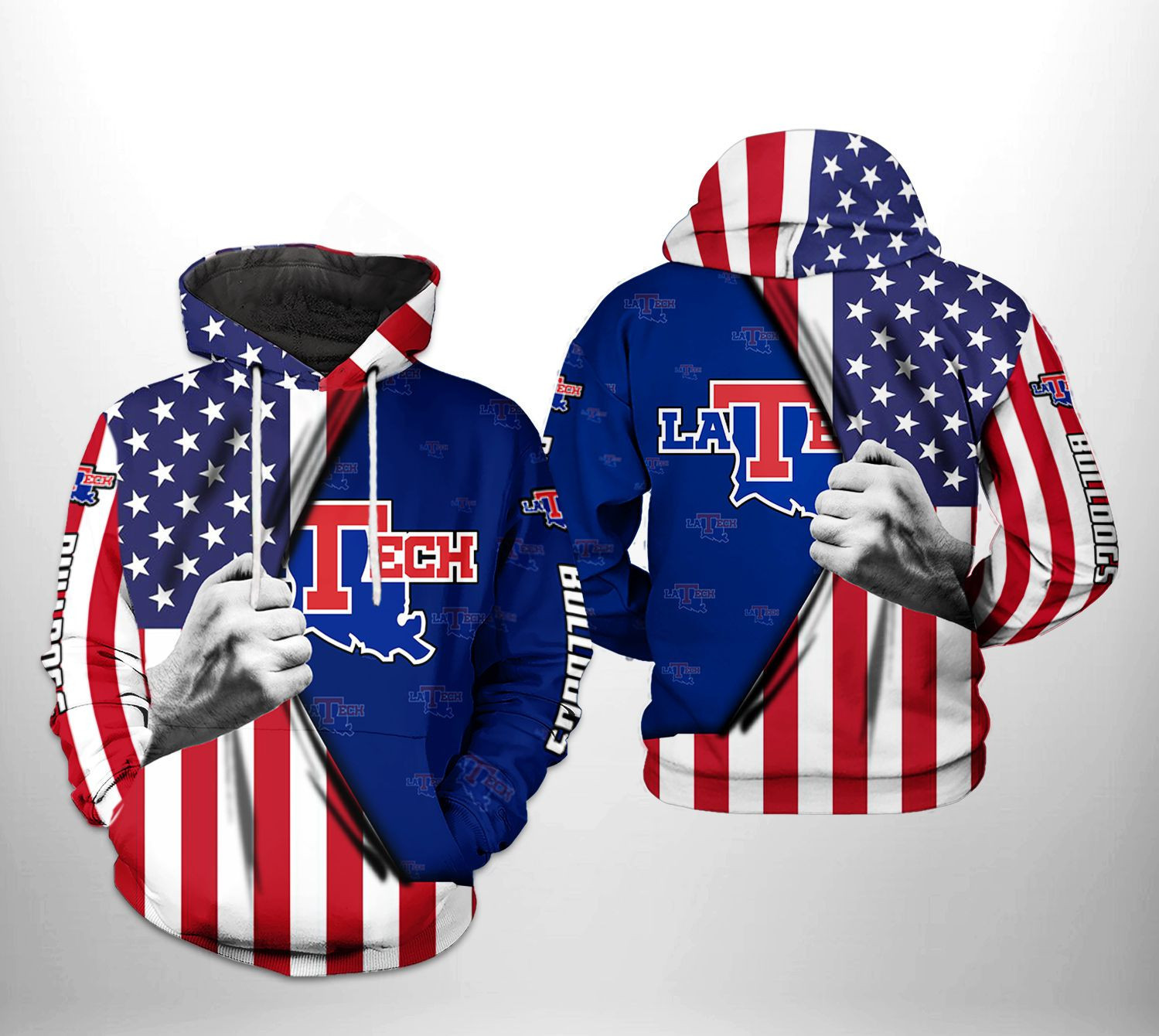 Louisiana Tech Bulldogs US Flag 3D All Over Print Hoodie & Zip Hoodie