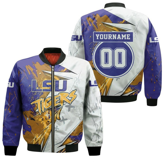 LSU Tigers Custom Name Number Purple White Bomber Jacket