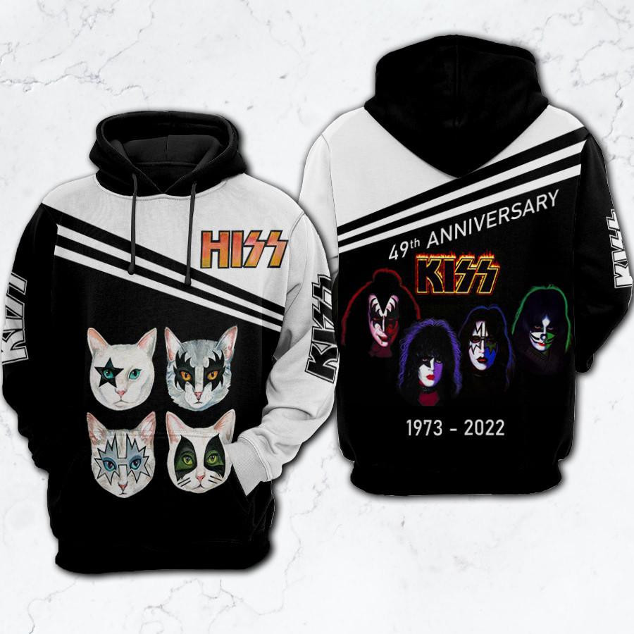 Kiss Band Lover Gift, Hiss Band Cat Face Gift, Kiss Band 49th Anniversary 1973 2022 Aop Hoodie, Zip Hoodie, Fleece Jacket