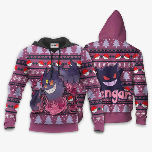 Gengar Ugly Christmas Sweater Anime Pokemon 1k778 Cartoon Graphic Outfits Aop 3d Hoodie, Zip Hoodie 1415