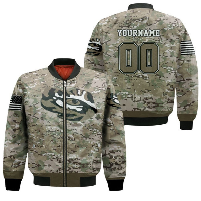 LSU Tigers Custom Name Number Camo Bomber Jacket