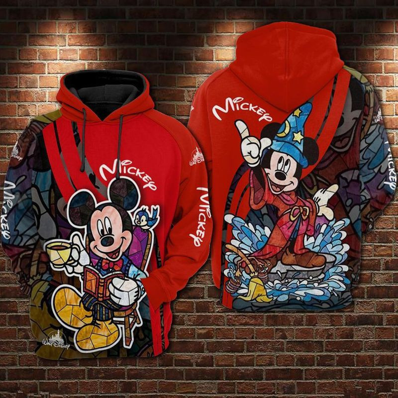 Mickey Mouse Wizard Stained Glass Style Over Print 3d Hoodie Zip Hoodie