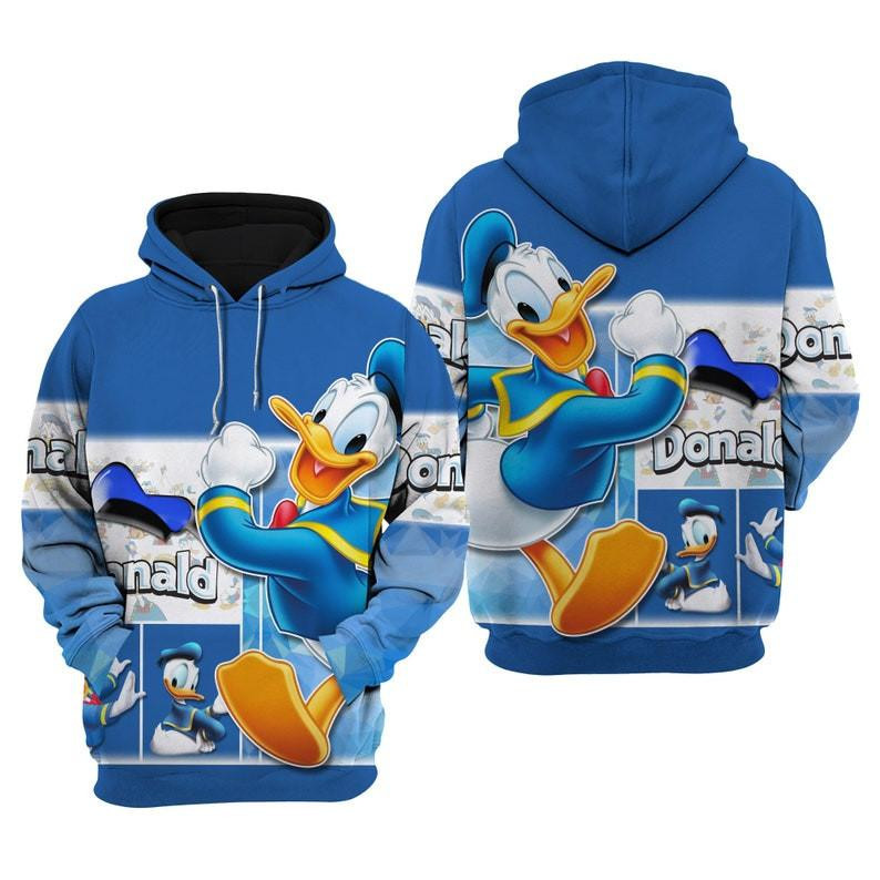 Blue Funny Donald Duck Cartoon All Over Print Hoodie, Zip Hoodie
