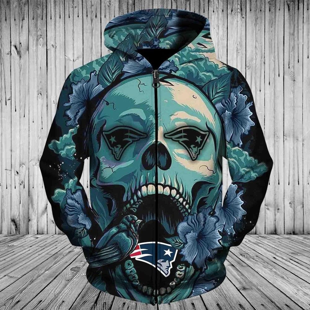 New England Patriots Skull Graphic 3D All Over Print Hoodie & Zip Hoodie