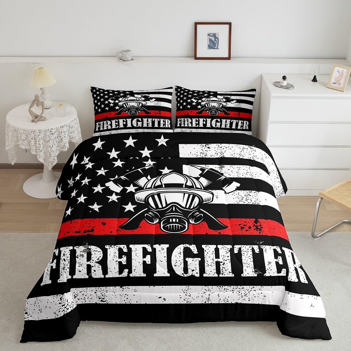 Firefighter Bedding Set Firefighter Helmet American Flag Duvet Covers