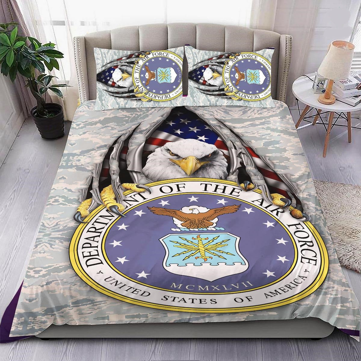Veteran Bedding Set Department Of The Air Force Symbol Camo Pattern Duvet Covers