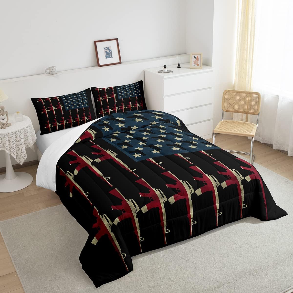 Veteran Bedding Set American Flag Military Weapon Pattern Duvet Covers