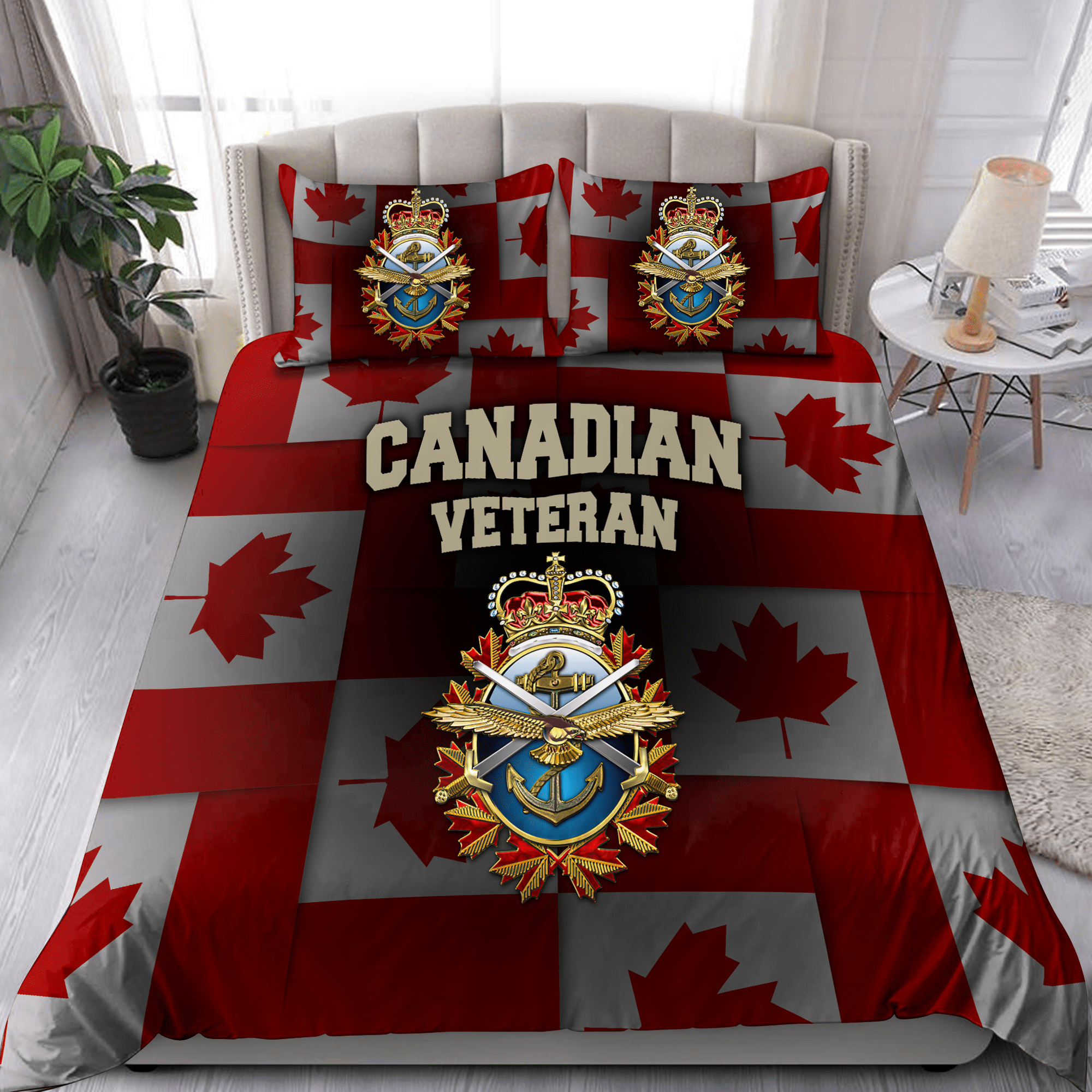 Veteran Bedding Set Canadian Armed Forces Symbol Flag Pattern Duvet Covers