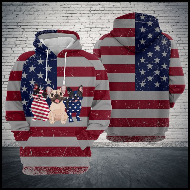 Us Flag French Bulldog 3D All Over Print Hoodie & Zip Hoodie
