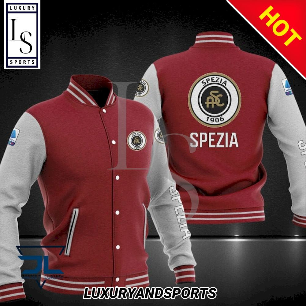 Spezia Calcio Maroon White Baseball Jacket