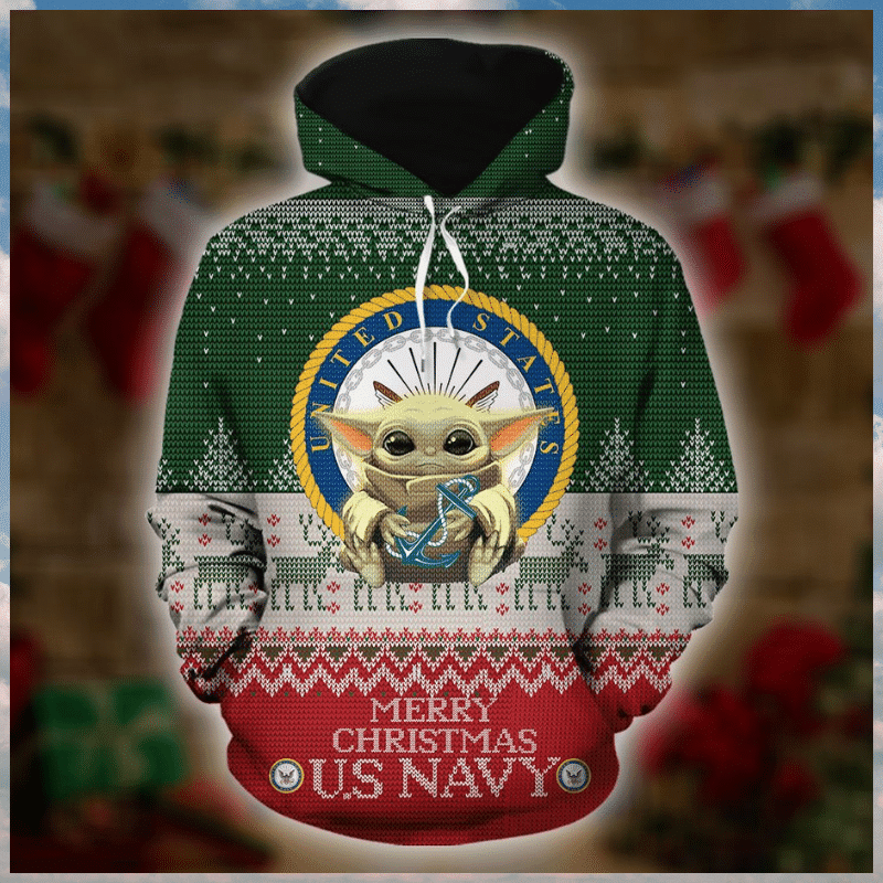 Baby Yoda Us Navy Merry Christmas 3d Hoodie