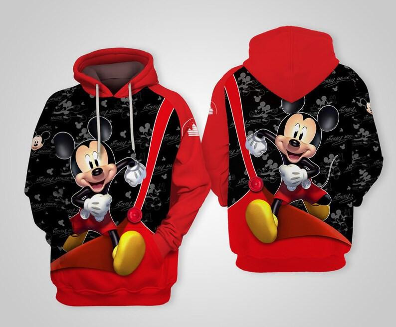 Cartoon Fan Gift, Mickey Mouse Disney, Mickey Red And Black All Over Print Hoodie, Zip Hoodie