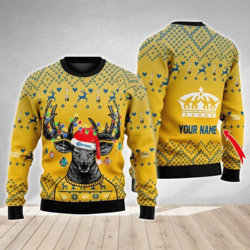 Personalized Twisted Tea Christmas Reindeer String Lights Ugly Christmas Sweater