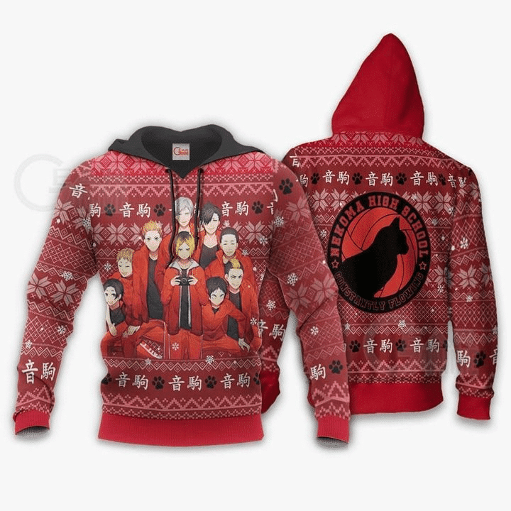 Nekoma High Ugly Christmas Haikyuu Anime  3d Hoodie Zip Hoodie