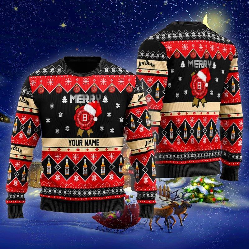 Personalized Jim Beam Merry Ugly Christmas Sweater