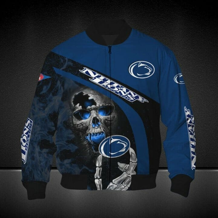 Penn State Nittany Lions Blue Black Skull Bomber Jacket