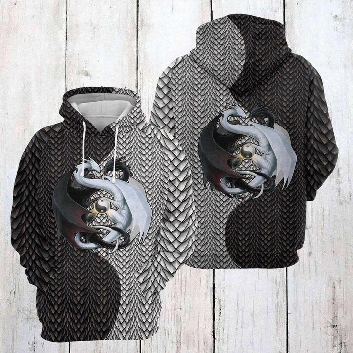 Dragon Black And White 3D All Over Print Hoodie & Zip Hoodie
