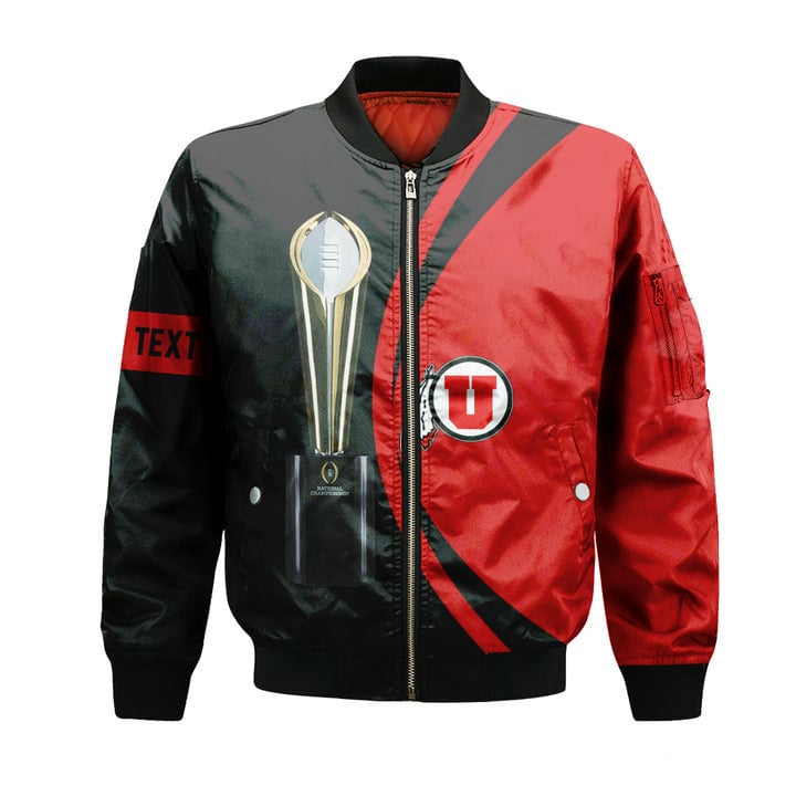 Utah Utes Custom Text Red Black National Champions Bomber Jacket