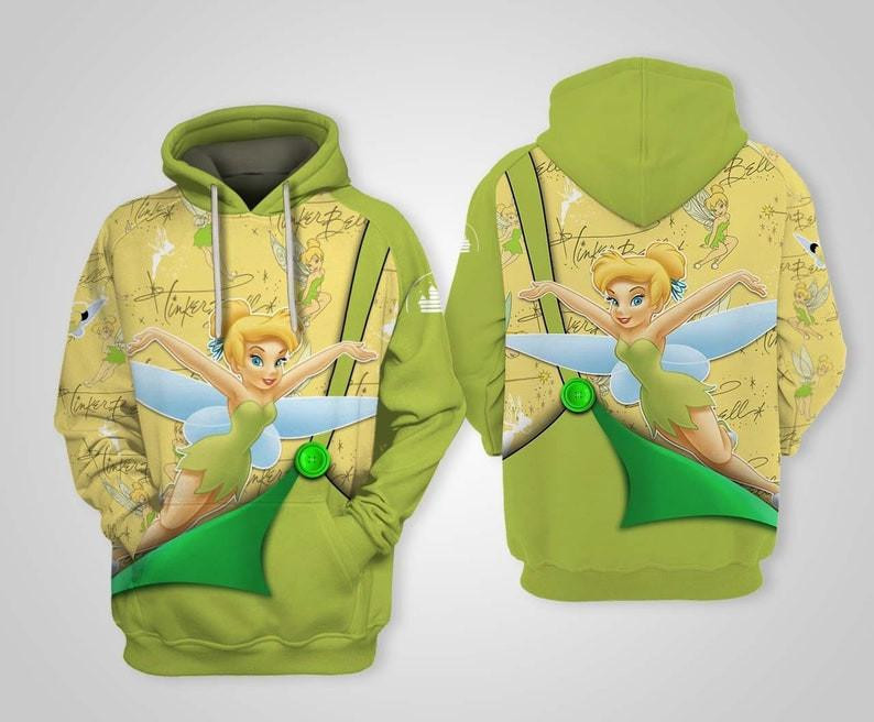 Cartoon Fan Gift, Tinker Bell Green Fairies All Over Print Hoodie, Zip Hoodie