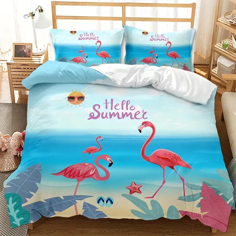 Flamingo Bedding Set Hello Summer Flamingo At The Beach Duvet Covers Pink