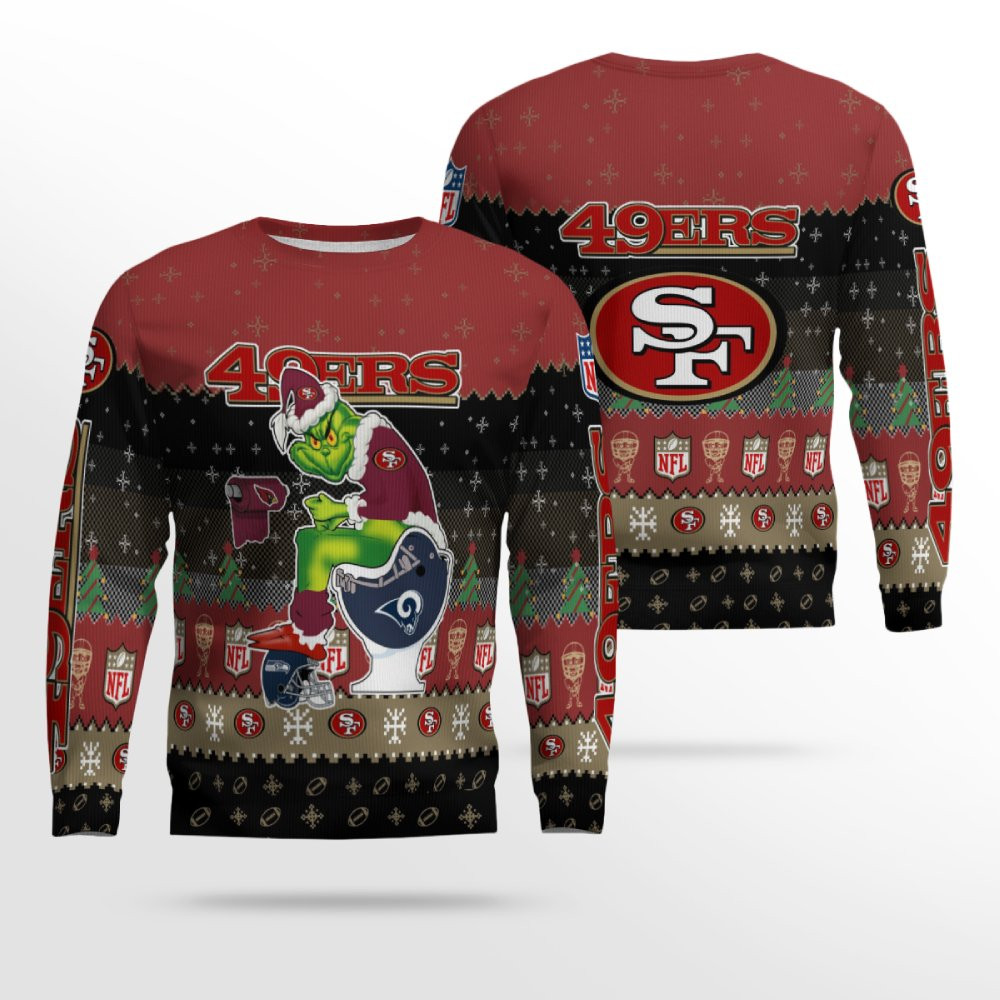 Santa Grinch San Francisco 49Ers Sitting On Rams Cardinals Seahawks Toilet Christmas Ugly Sweater