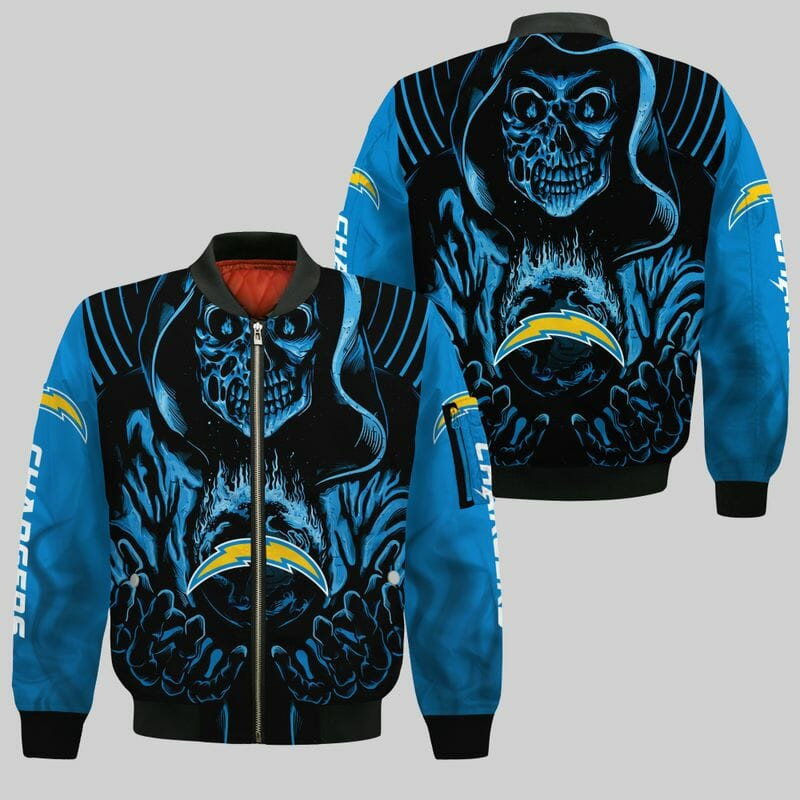 Los Angeles Chargers Blue Black Skull Bomber Jacket V17
