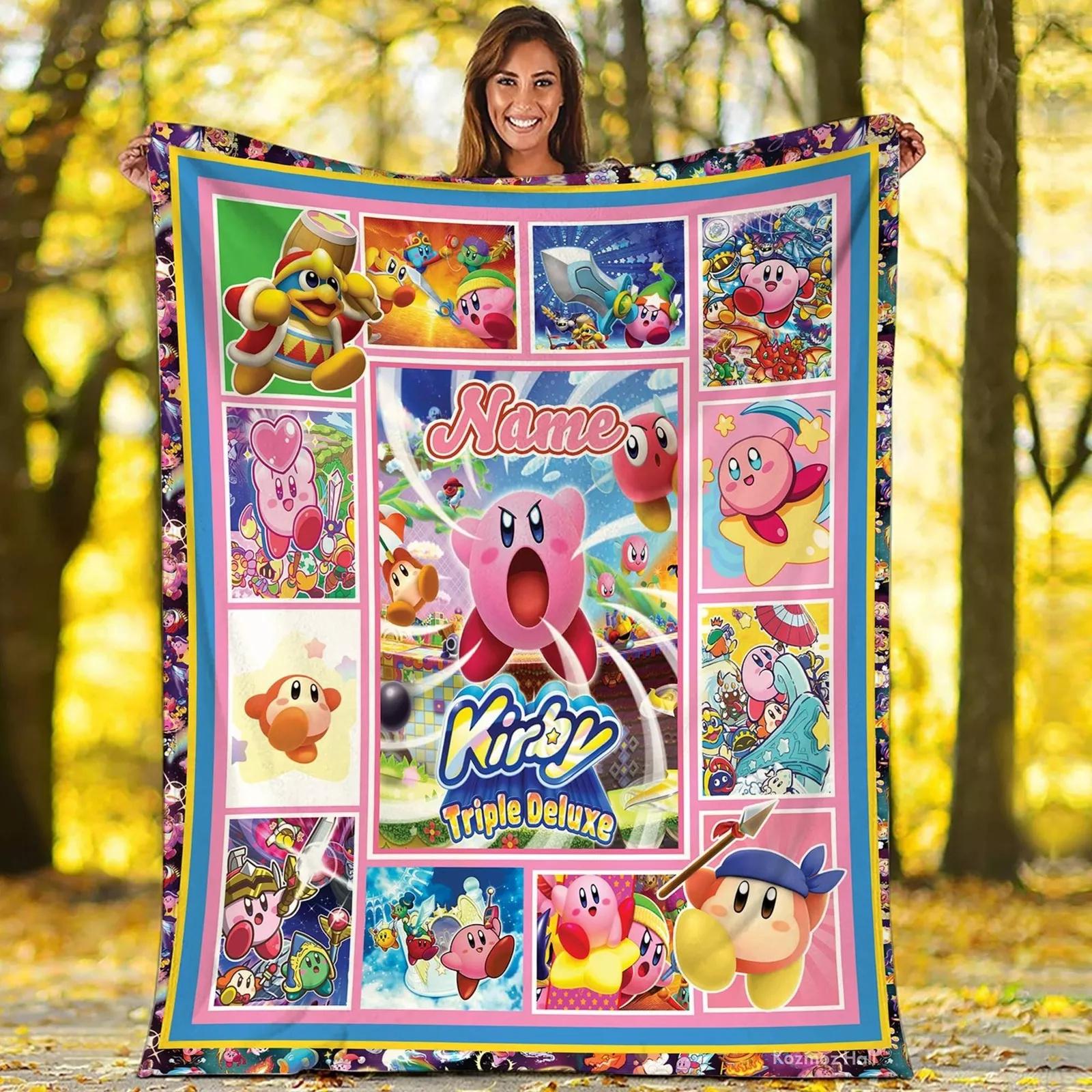 Personalized Kirby Game Blanket Gaming Kirby Birthday Fleece Sherpa Blanket