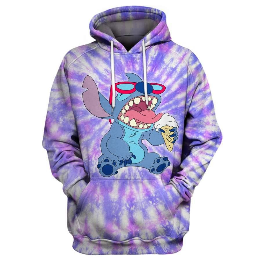 Stitch Disney, Stitch Tie Dye Stitch Ice-cream Aop Hoodie
