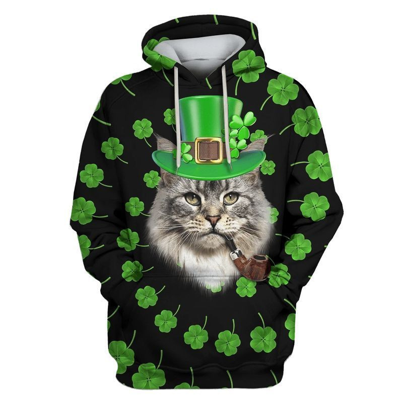 Maine Coon Cat Saint Patrick's Day Over Print 3d Hoodie Zip Hoodie