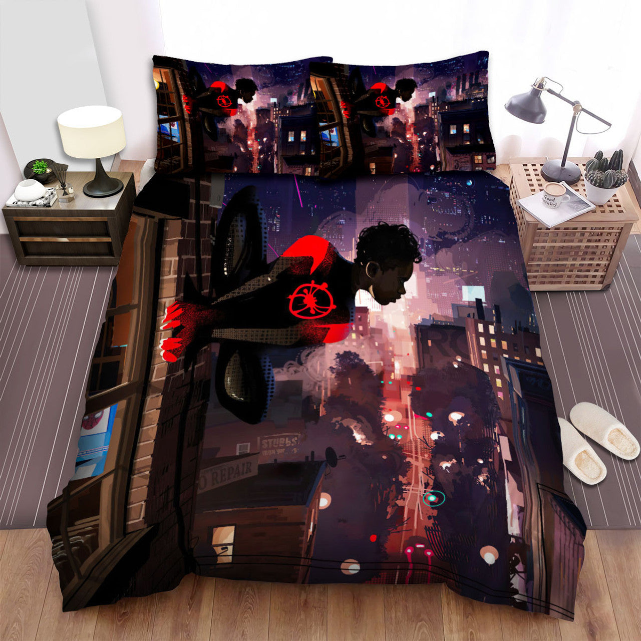 Spiderman Bedding Set MV Miles Morales Spiderman On A Wall Duvet Covers