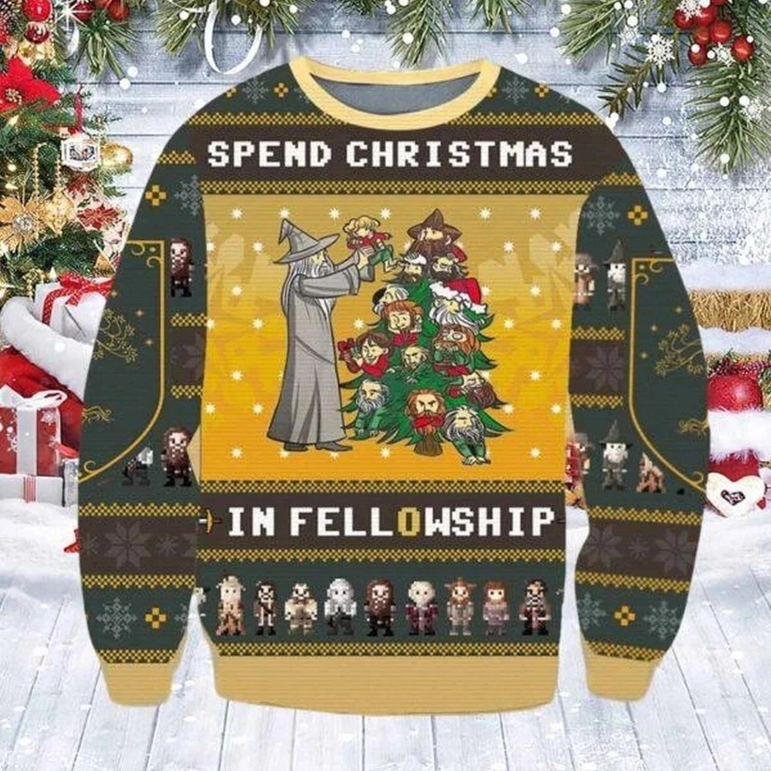 Lord of the Rings Spend Christmas In Fellowship Ugly Christmas Sweater