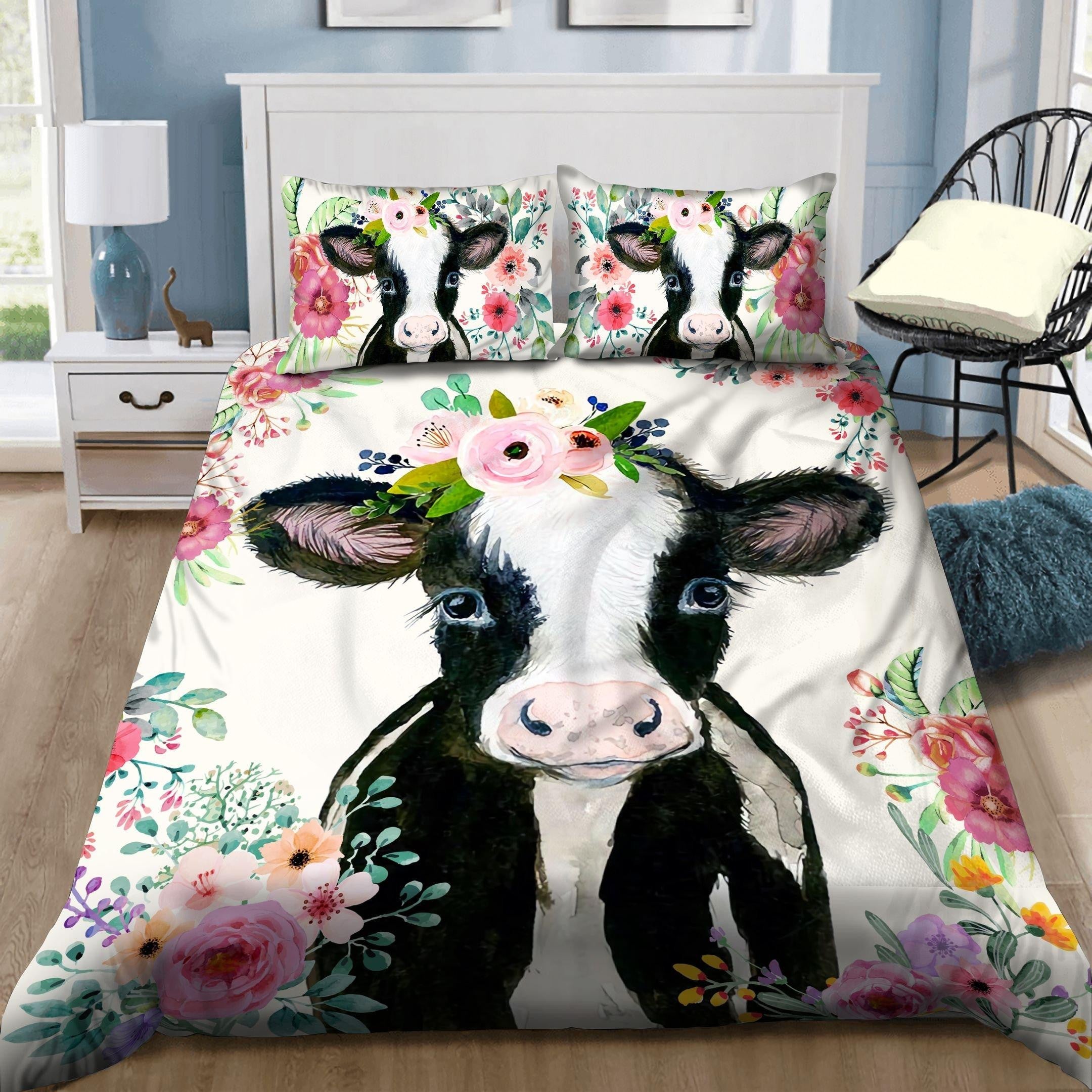 Cow Bedding Set Beautiful Cow With Flower Duvet Covers