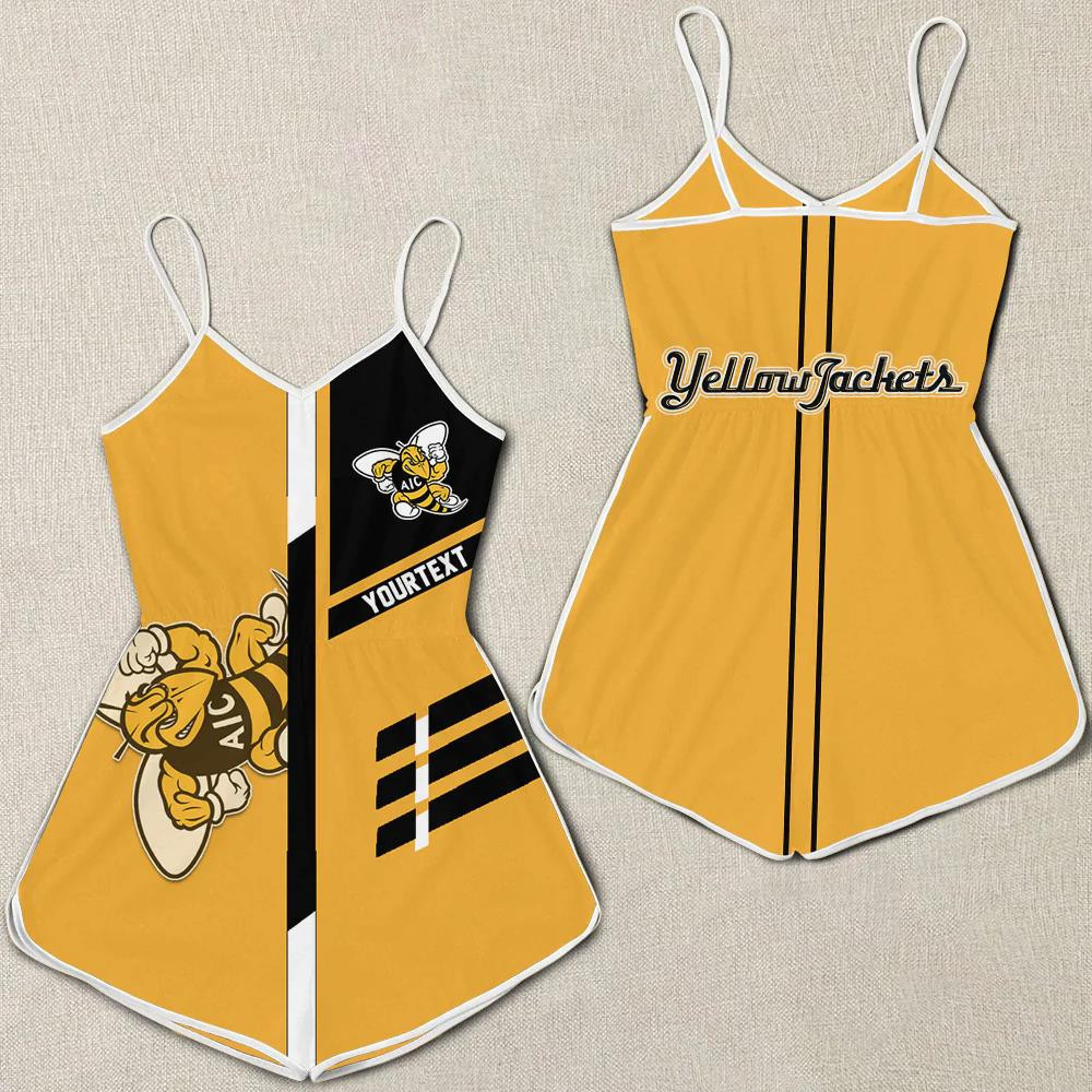 American International Yellow Jackets Women Romper Jumpsuit 3D Printed Team Logo Pattern