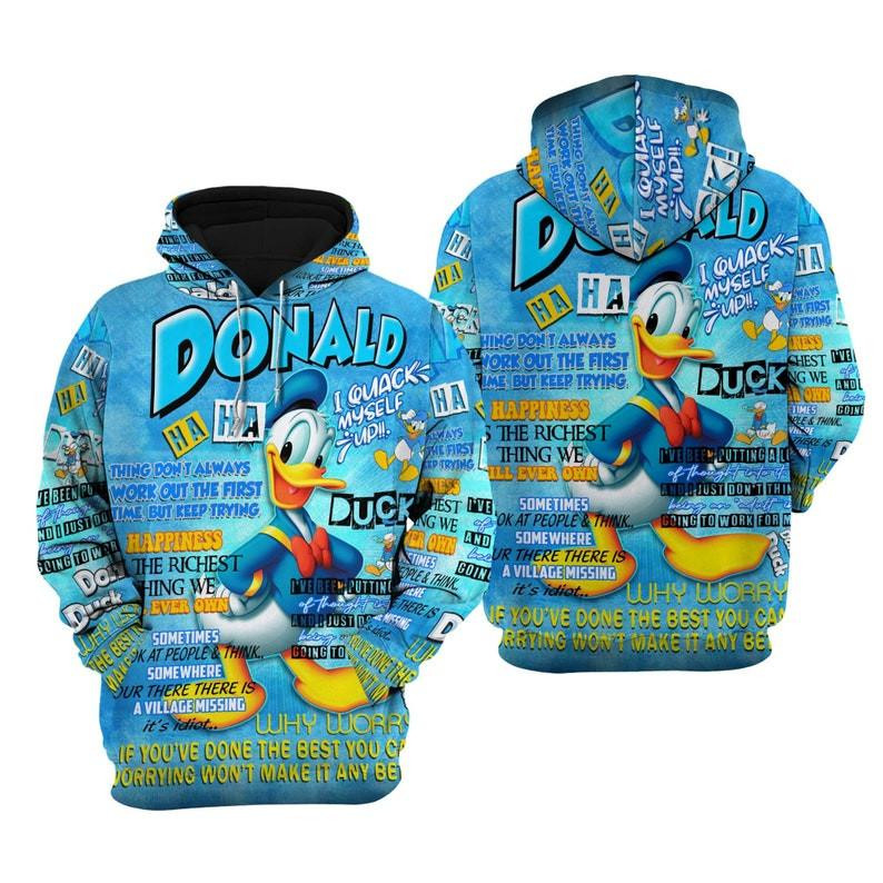 Donald Duck Cartoon, Quotes, Funny Donald Duck Punk Words Pattern All Over Print Hoodie, Zip Hoodie
