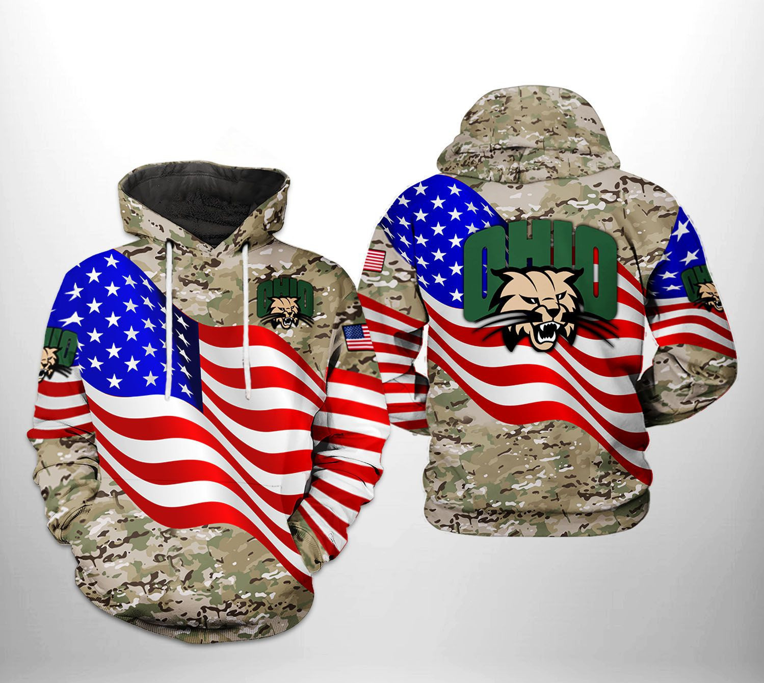 Ohio Bobcats US Flag Camo Veteran 3D All Over Print Hoodie & Zip Hoodie