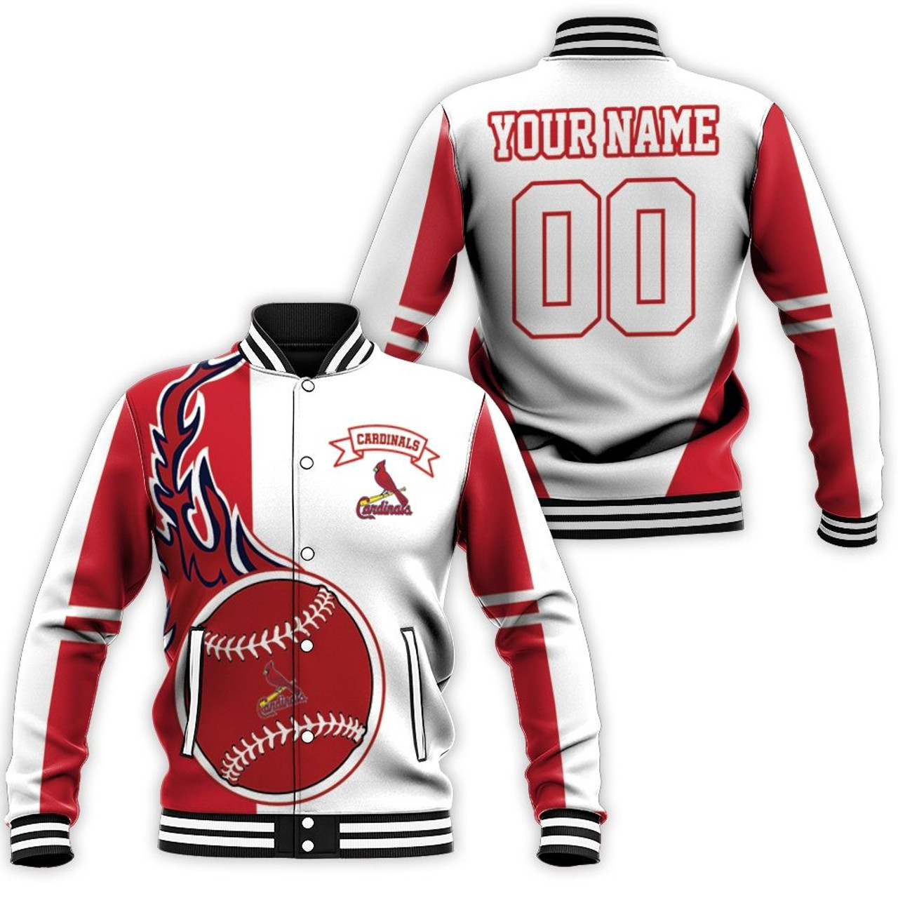 St. Louis Cardinals Custom Name Number Red White Baseball Jacket