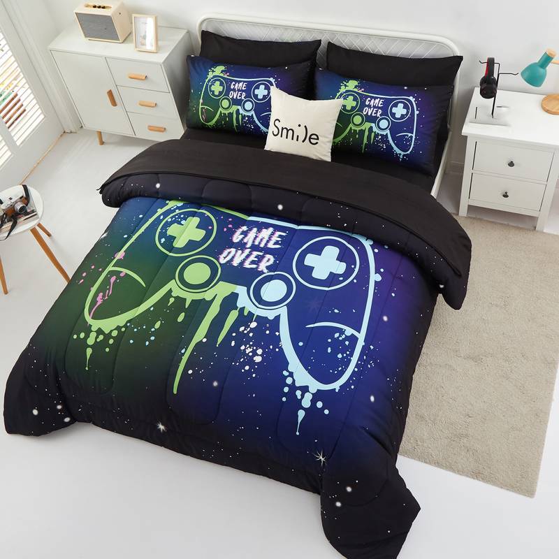 Game Bedding Set Game Over Handle Game Controller Drawing Duvet Covers Blue