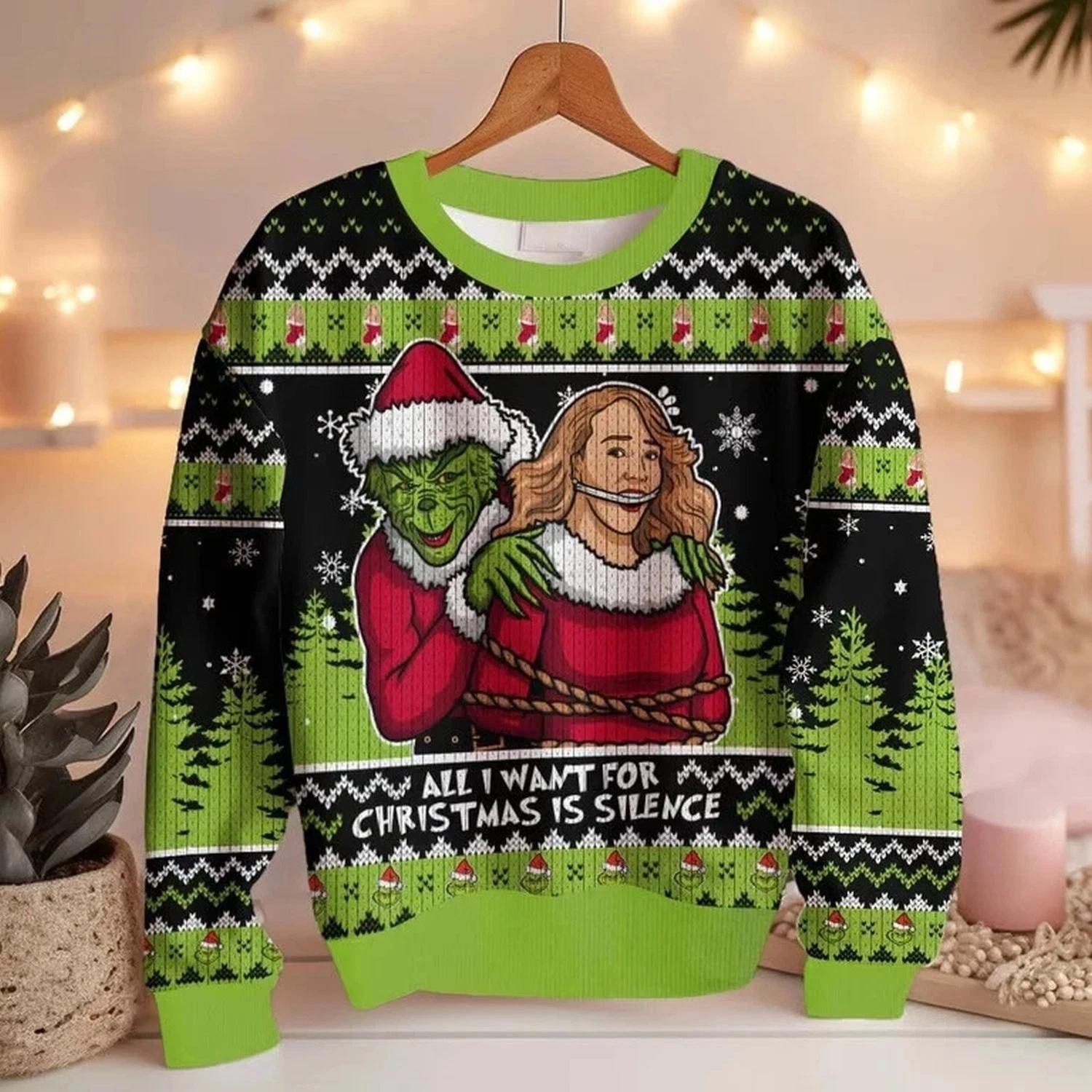 GRINCH All I Want For Christmas Is Silence Ugly Christmas Sweater