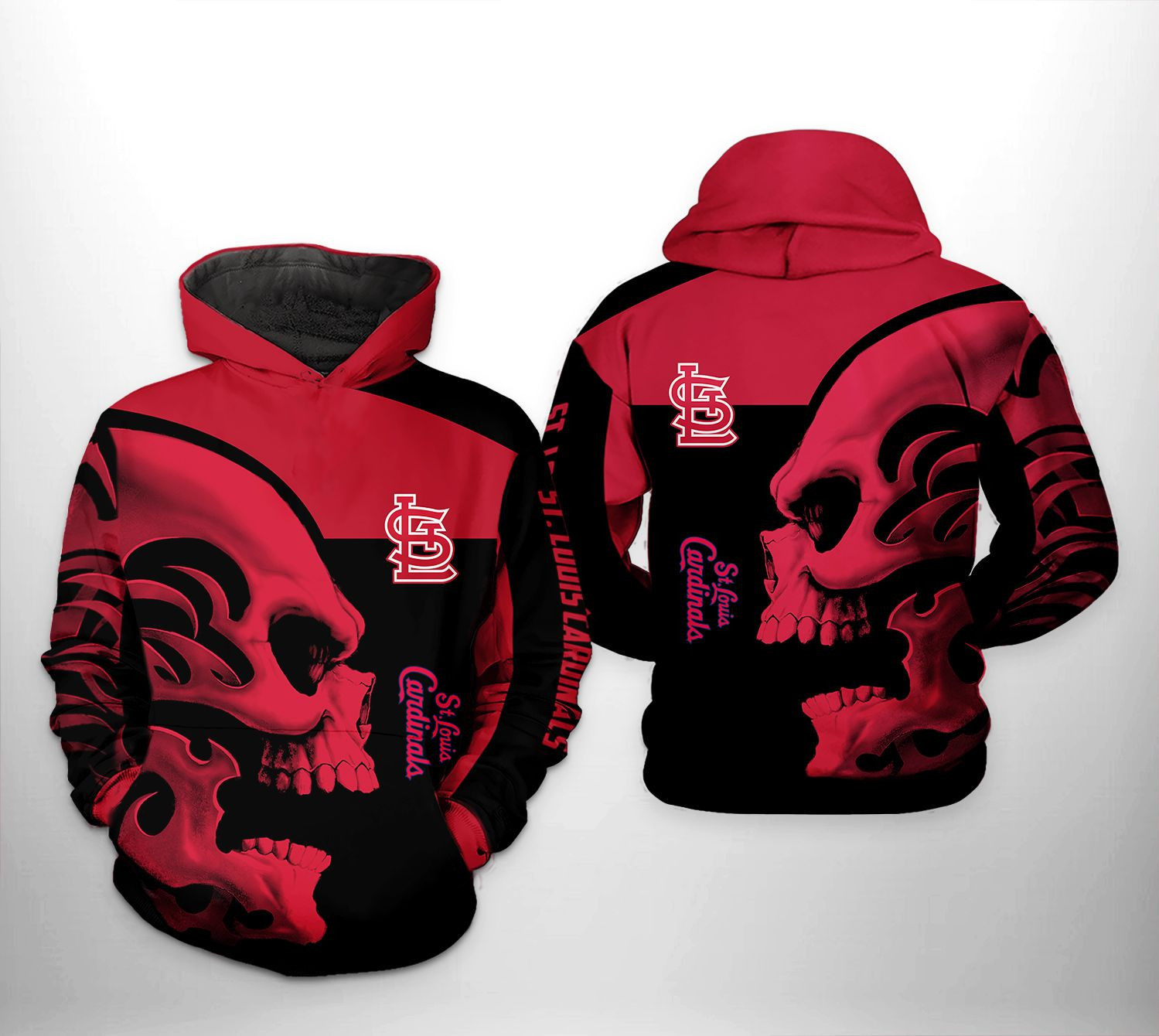 St. Louis Cardinals MLB Skull 3D All Over Print Hoodie & Zip Hoodie