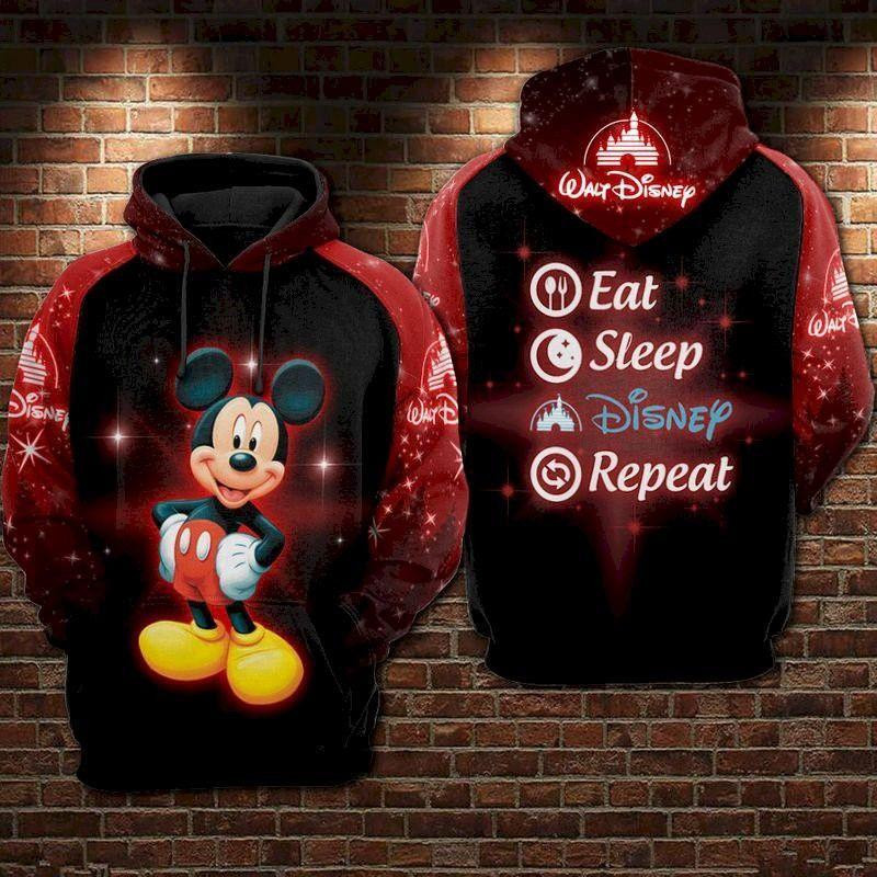 Funny Mickey Mouse Disney, Eat Sleep And Repeat Aop Hoodie