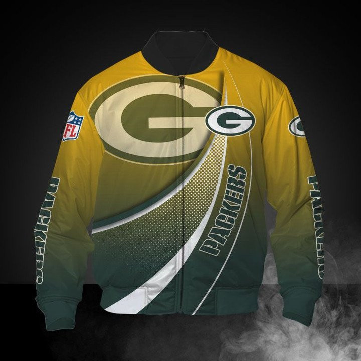 Green Bay Packers Yellow Big Logo Curve Bomber Jacket