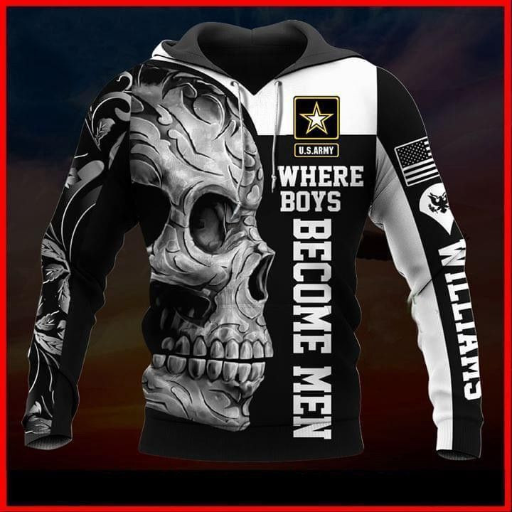 Skull Us Army Where Boys Become Men 3D All Over Print Hoodie & Zip Hoodie