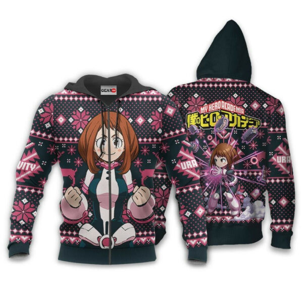 Ochaco Uraraka Ugly Christmas Sweater Anime My Hero Academia 2k44   Cartoon 3d Hoodie Zip Hoodie 1972
