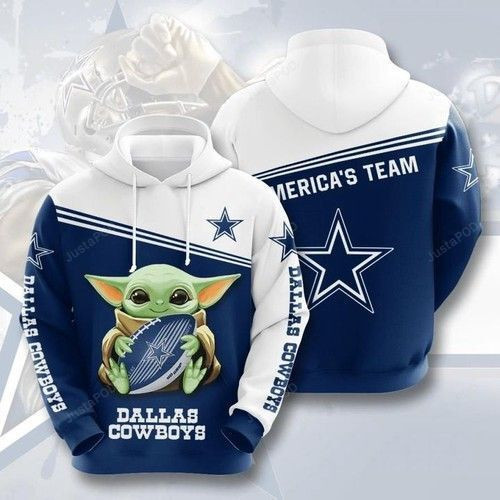 Baby Yoda Hug Cowboys 3D All Over Print Hoodie & Zip Hoodie