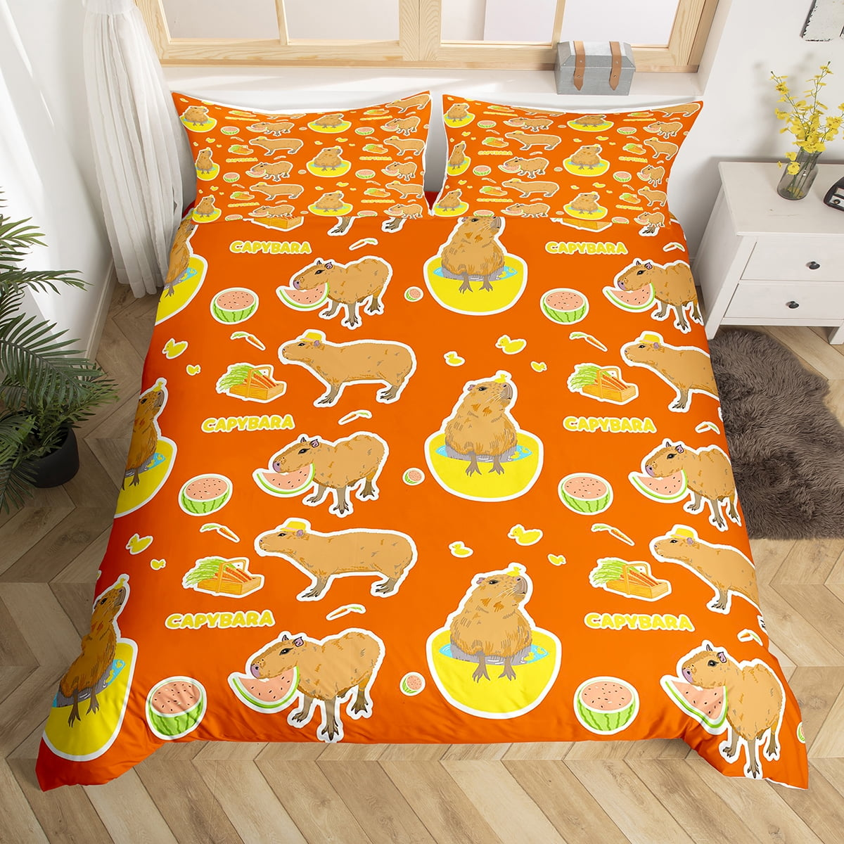 Funny Bedding Set Cute Funny All Poses Capybara Sticker Duvet Covers