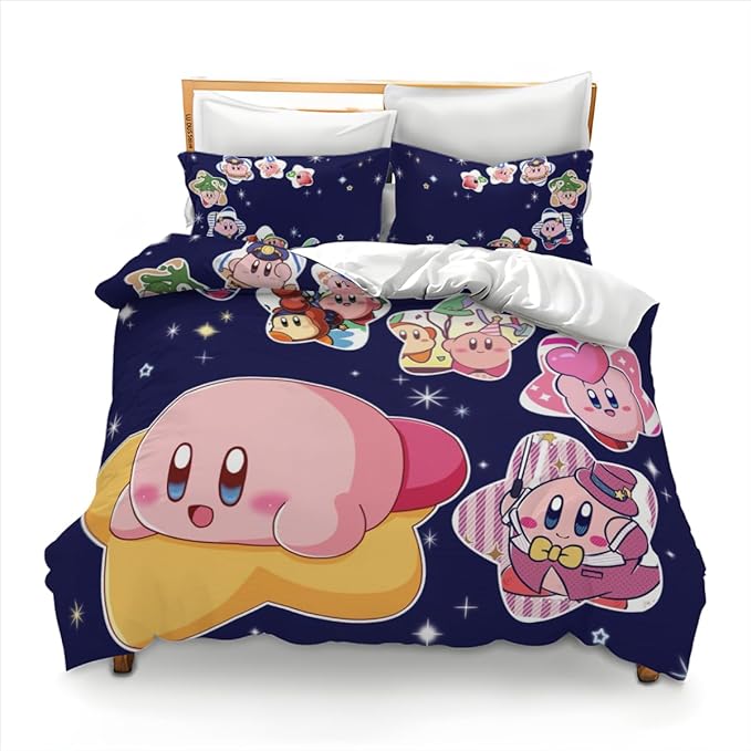Kirby Bedding Set Cute Kirby Versions In Star Duvet Covers Black