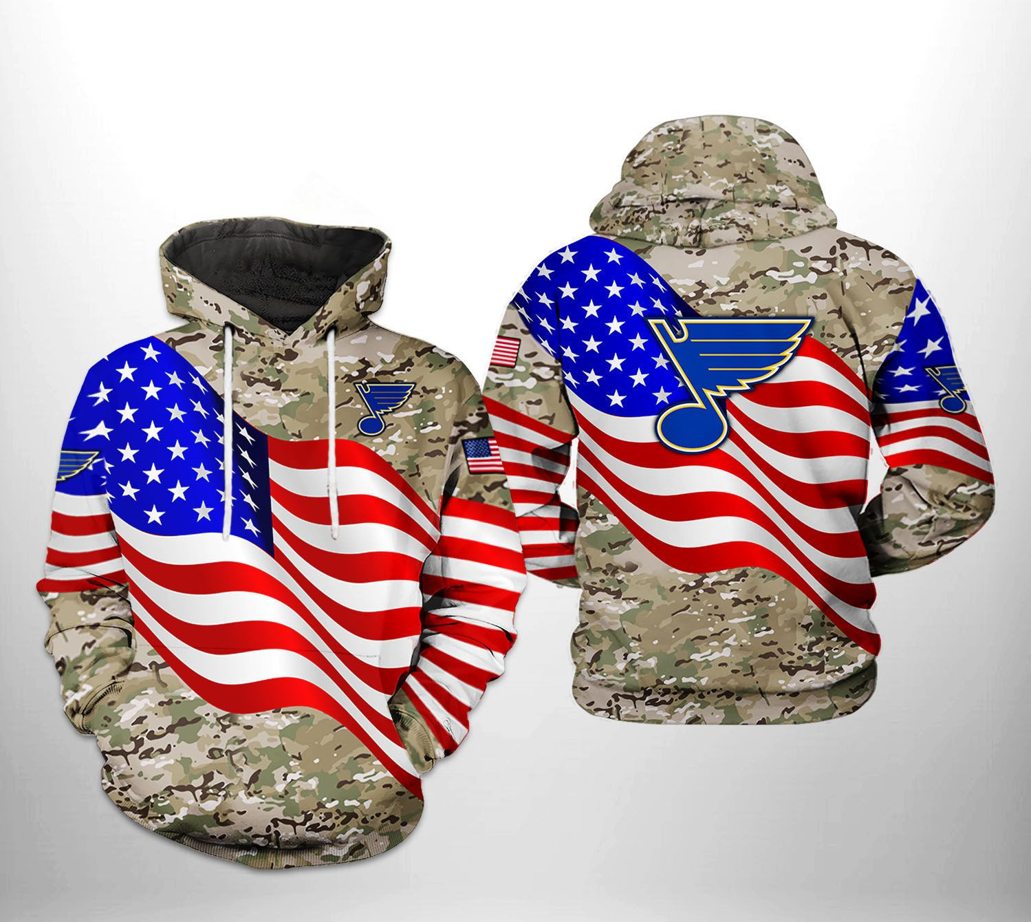 St. Louis Blues US FLag Camo Veteran 3D All Over Print Hoodie & Zip Hoodie